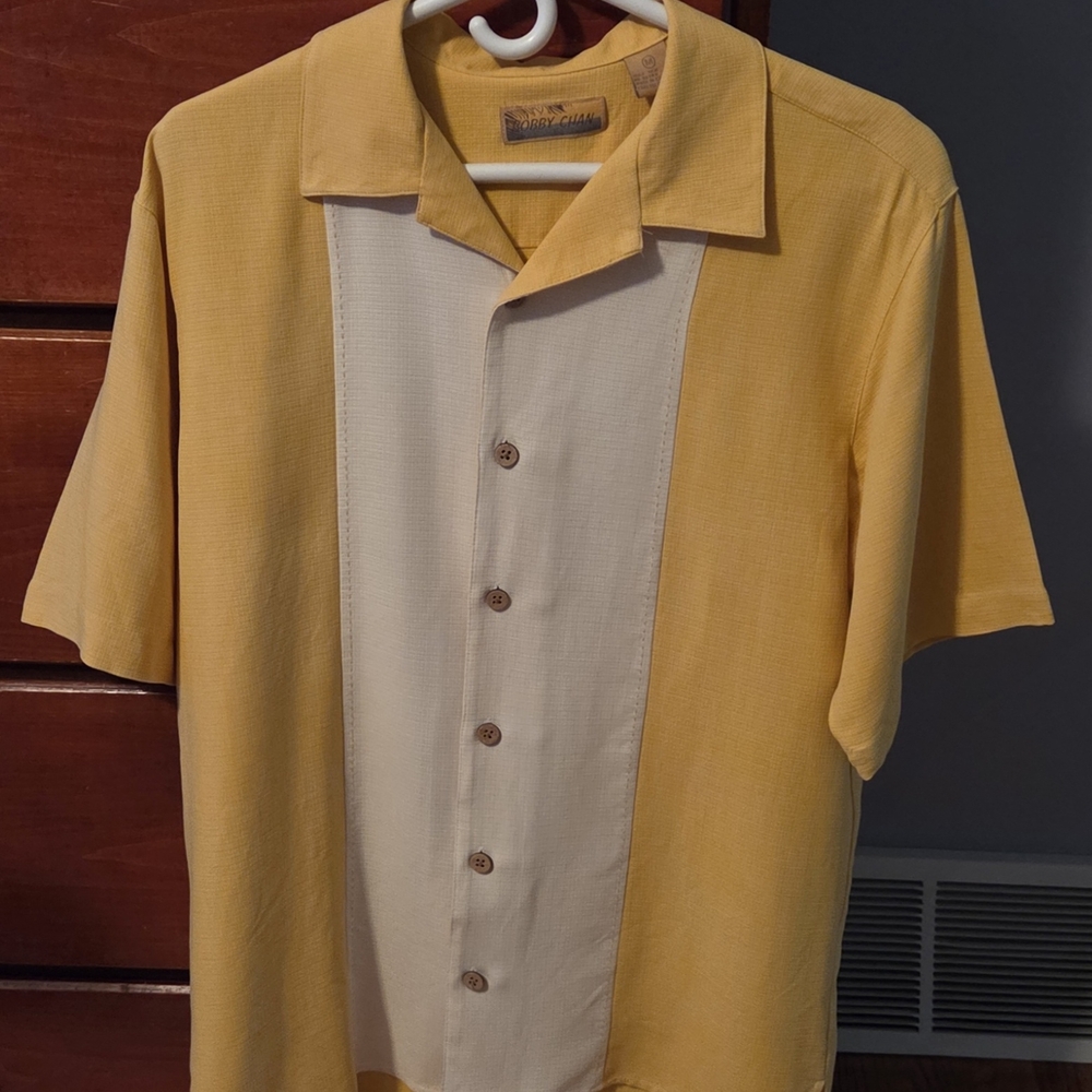 Casual Yellow and Cream Button Down Shirt